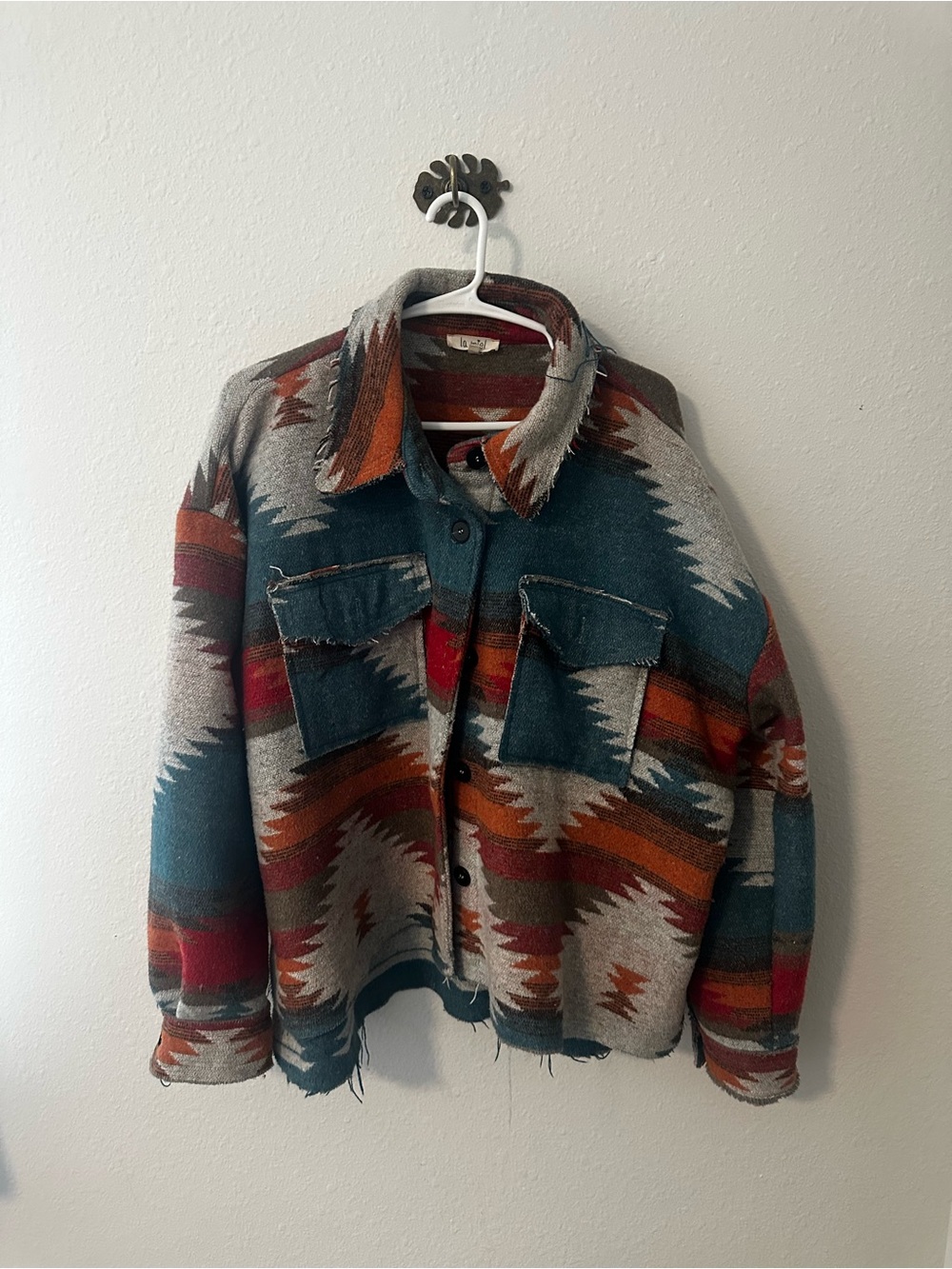 LA MIEL Teal, Rust & Cream Aztec Wool-Blend Jacket